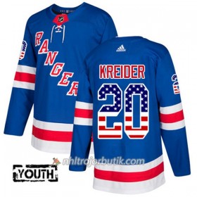 Barn Ishockey New York Rangers Tröja Chris Kreider 20 Adidas 2017-2018 Blå USA Flag Fashion Authentic